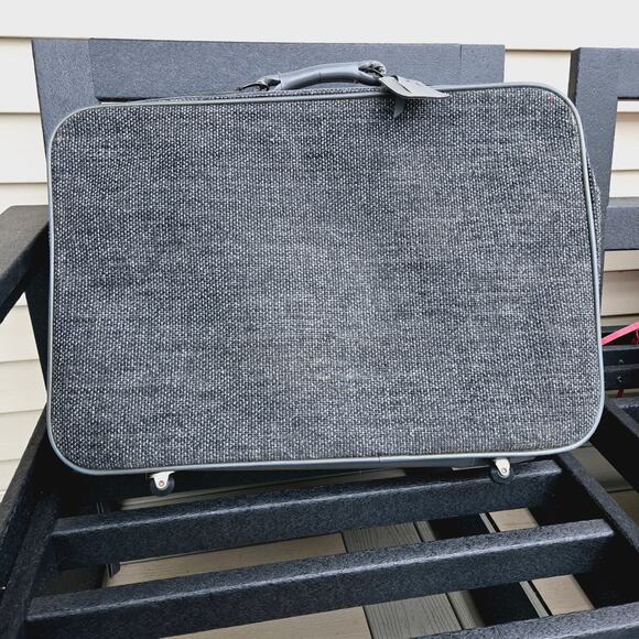 Oscar de la Renta Vintage Suitcase travel bag wheels tweed gray 25 inch - Picture 5 of 17